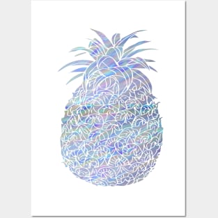 Brush Stroke Turquoise, Green and Purple Filled Pineapple Design Posters and Art